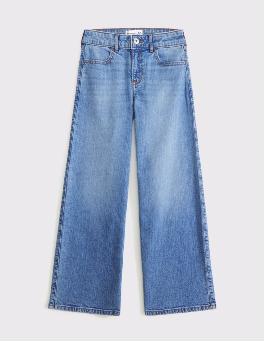 abercrombie kids light blue denim high-rise wide leg jeans